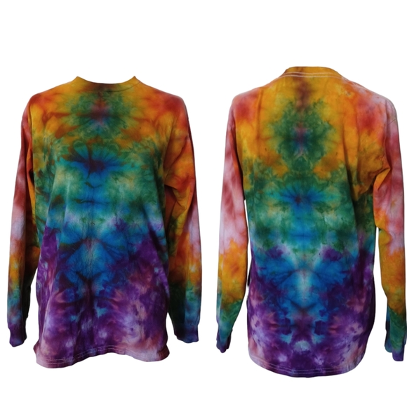 Rainbow Lion Back Adult Medium Long Sleeve Tie Dye Tee - Picture 2 of 5